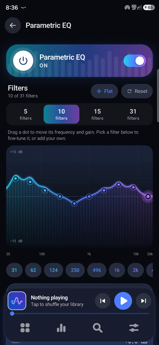 Hifinis parametric EQ with drag-the-curve filters